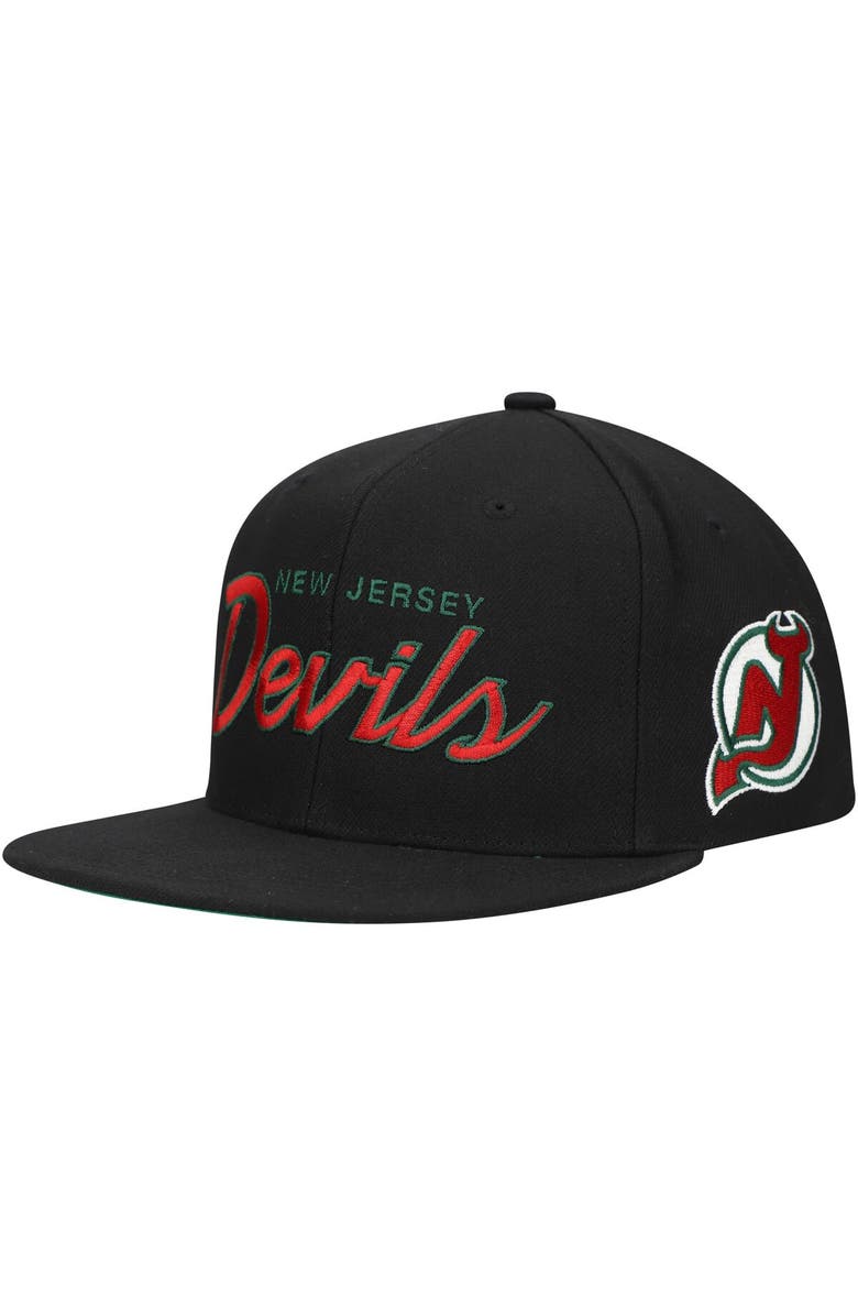 Mitchell & Ness Men's Mitchell & Ness Black New Jersey Devils Core Team Script 2.0 Snapback Hat, Main, color, Black