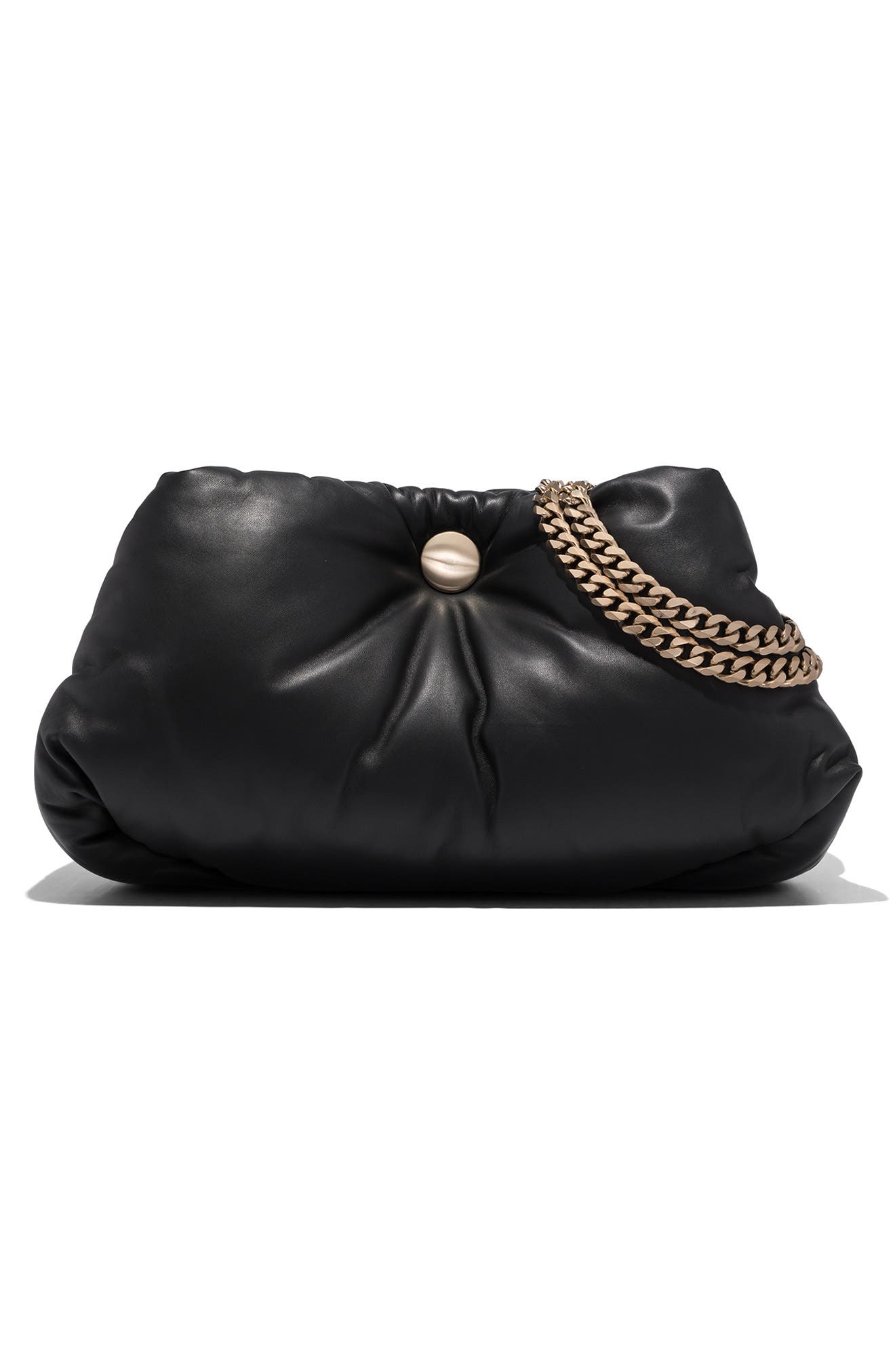 Puffy Tobo Leather Shoulder Bag, Alternate, color, BLACK