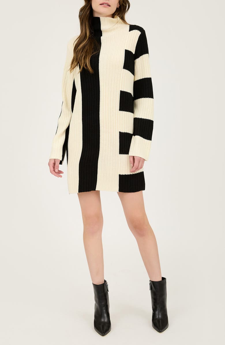 AUGUST SKY Colorblock Rib Long Sleeve Sweater Dress, Main, color, Ivory Multi