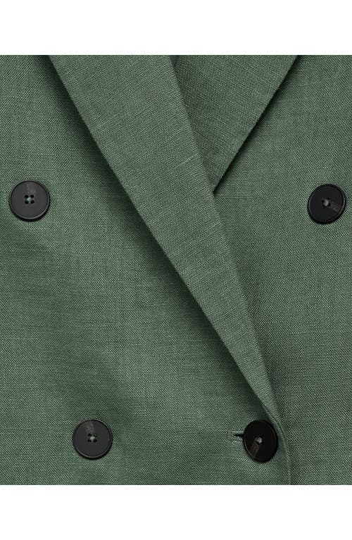 Shop Mango Double Breasted Linen Blazer In Medium Green