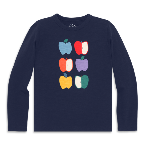 Primary Kids Long Sleeve Rainbow Apple Tee In Black