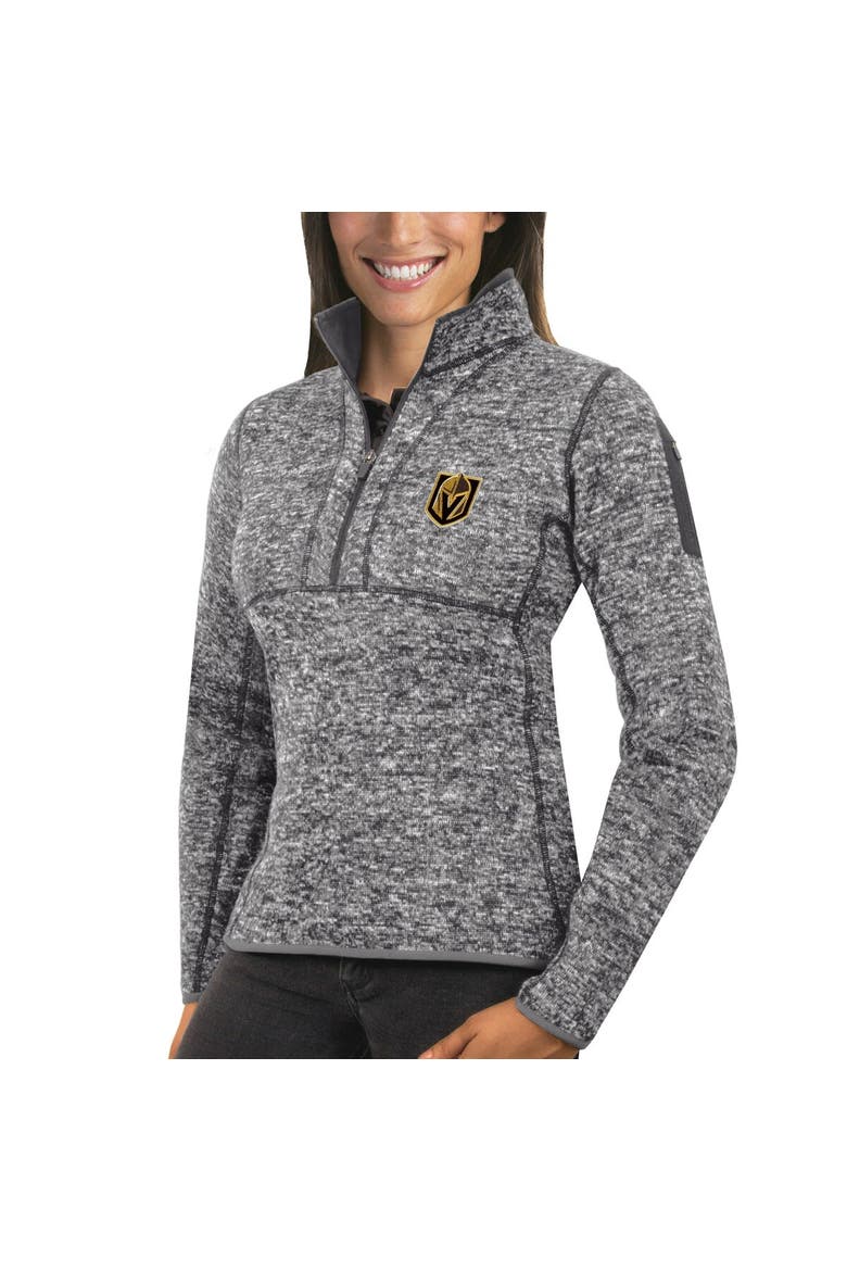 Women's Antigua Heather Gray Vegas Golden Knights Fortune Half-Zip Sweatshirt, Main, color, Heather Gray