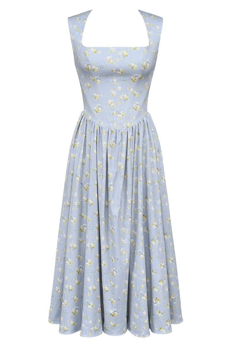 Emmy Floral Print Cotton Midi Sundress, Alternate, color, BLUE WILDFLOWER