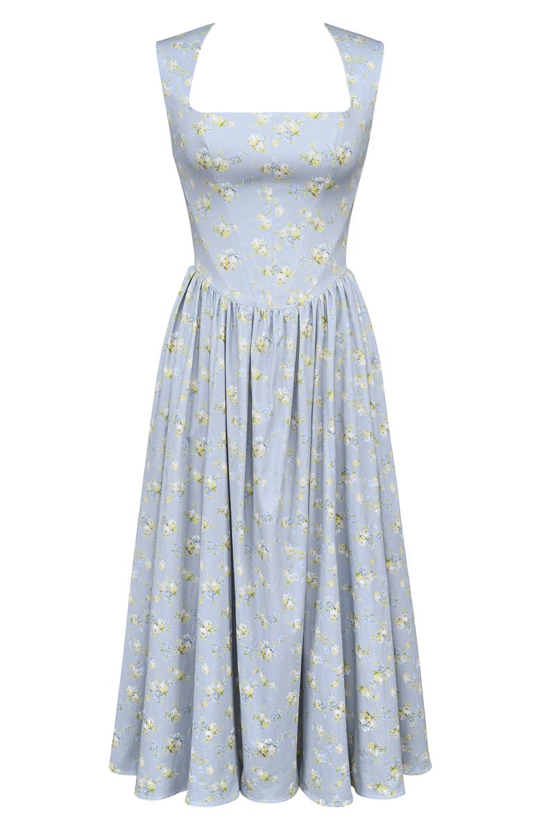 HOUSE OF CB Emmy Floral Print Cotton Midi Sundress, Alternate, color, Blue Wildflower