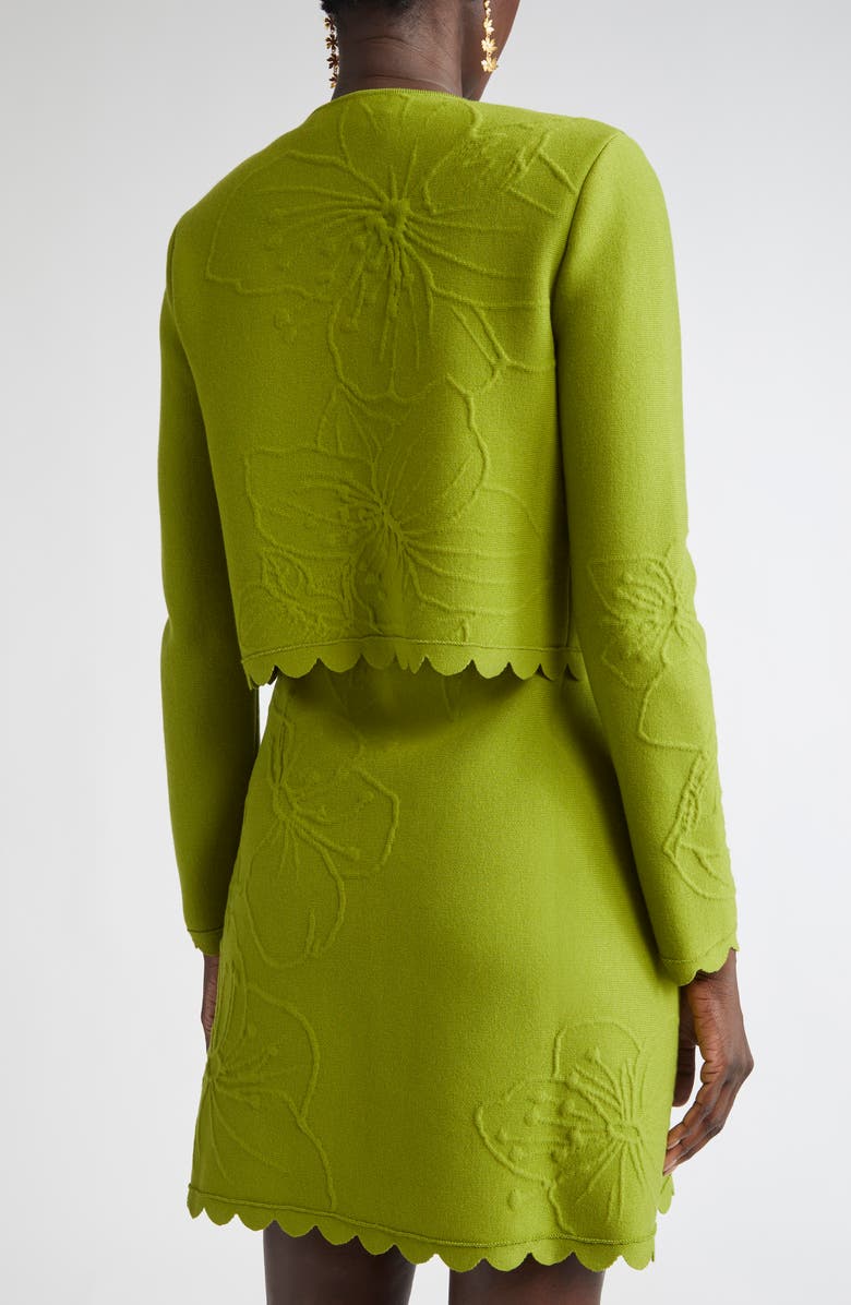 Oscar de la Renta Cherry Blossom Embossed Cardigan, Alternate, color, Fern