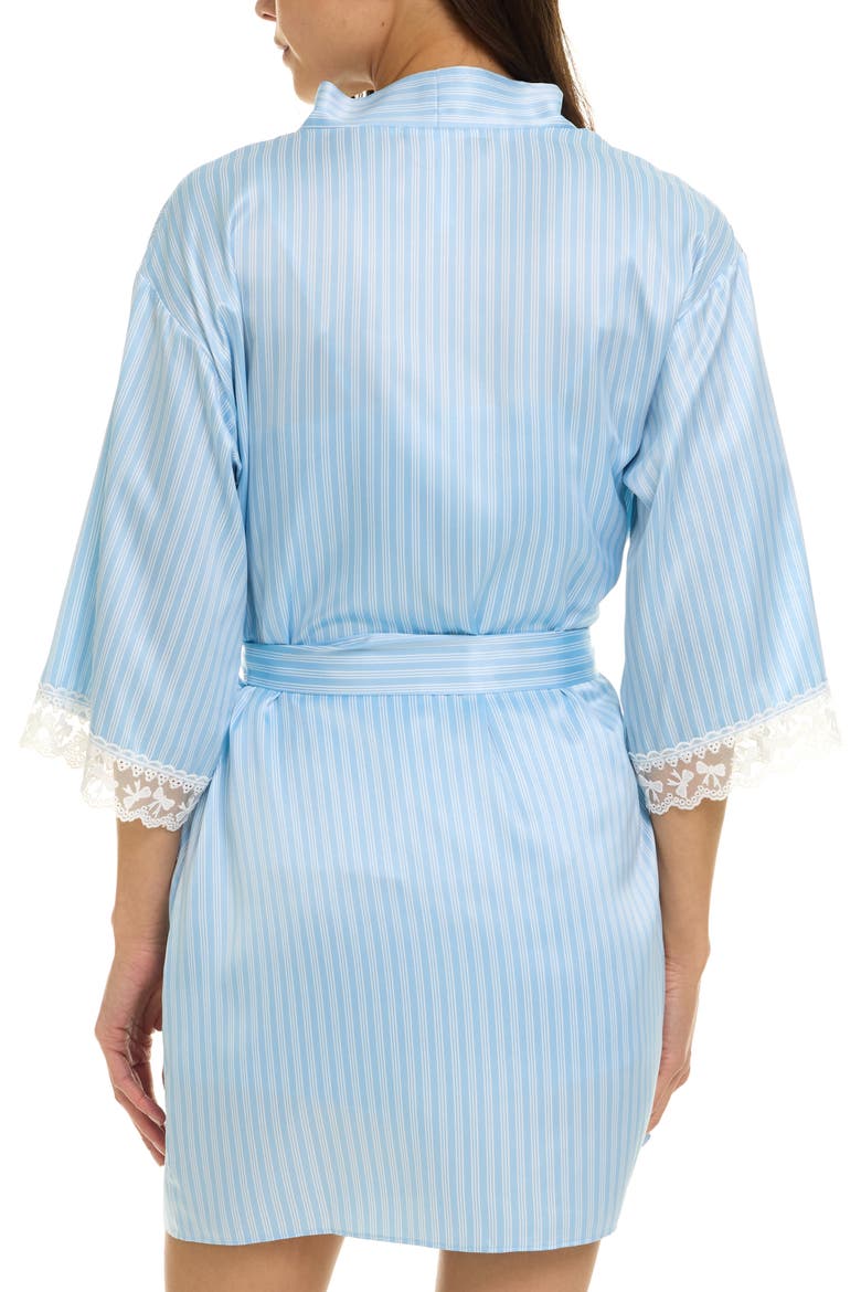 Sabrina Bow Print Satin Short Pajamas & Robe Set, Alternate, color, SOFT BLUE