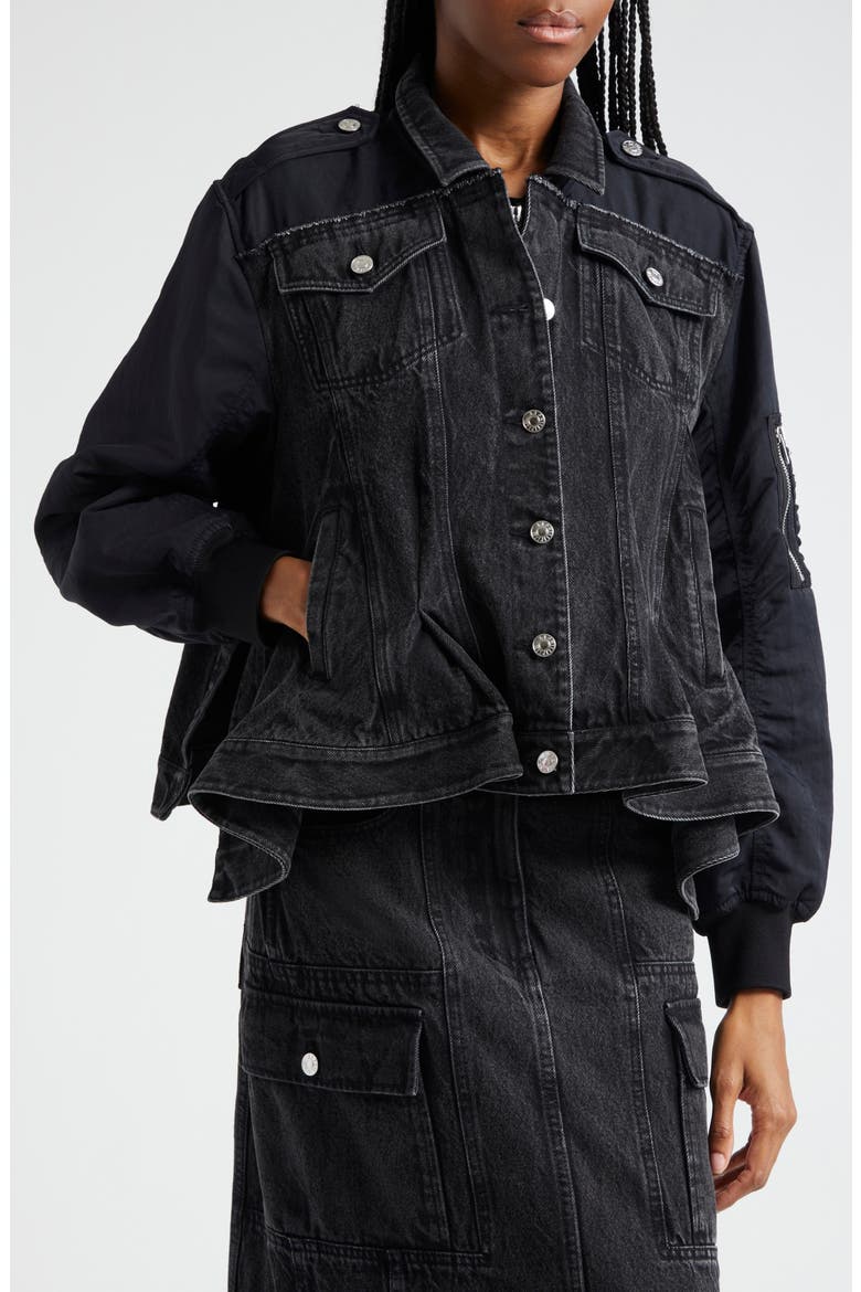 Hybrid Denim Flight Jacket, Alternate, color, WASHED BLACK