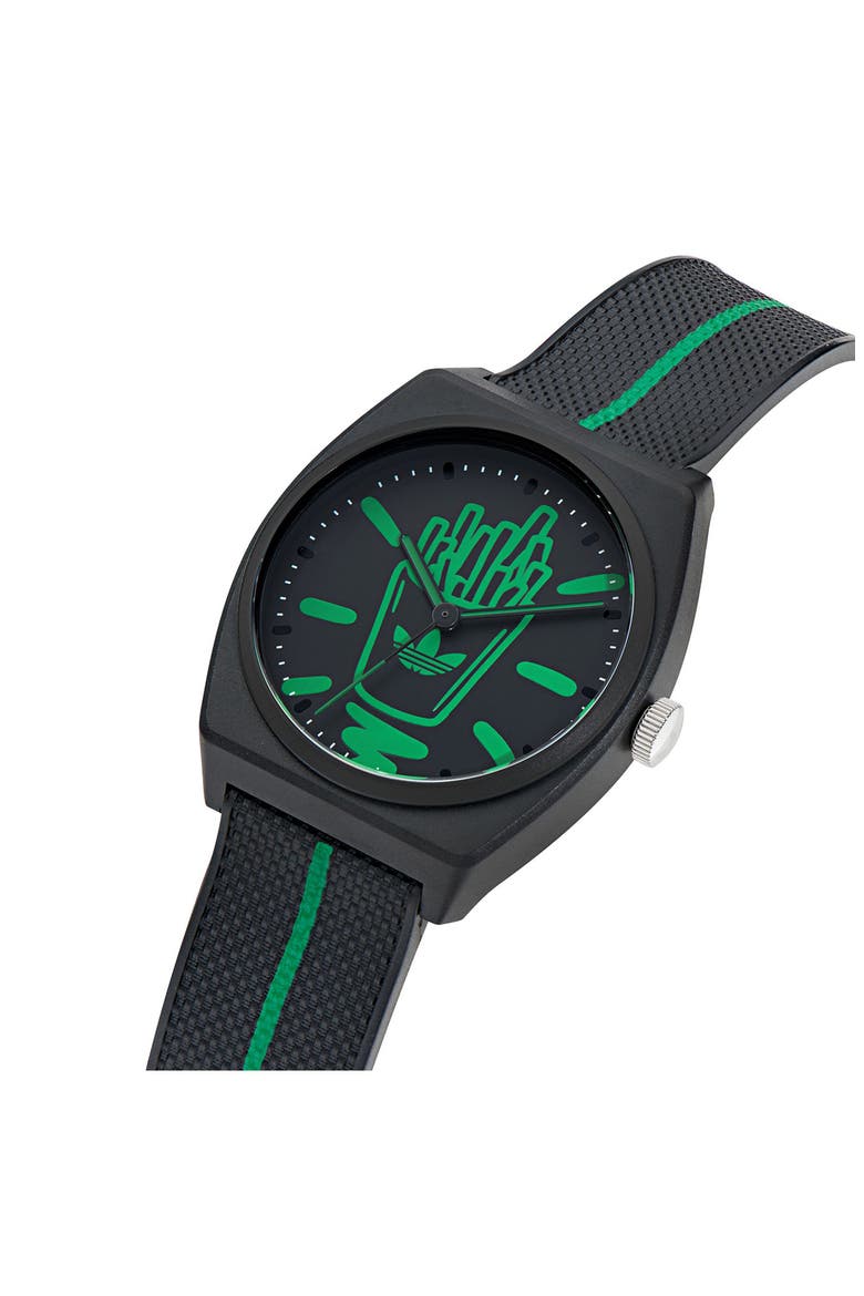AO Street Project 2 Logo Fries Graphic Resin Strap Watch, 38mm, Alternate, color, BLACK