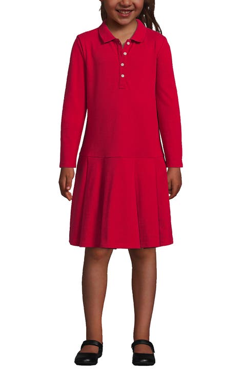 Girls Long Sleeve Mesh Pleated Polo Dress