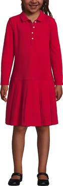 Lands' End Girls Long Sleeve Mesh Pleated Polo Dress