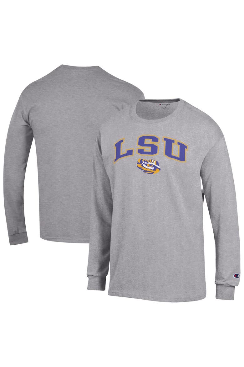 Men's Champion  Heather Gray LSU Tigers Arch Over Logo Long Sleeve T-Shirt, Alternate, color, Heather Gray
