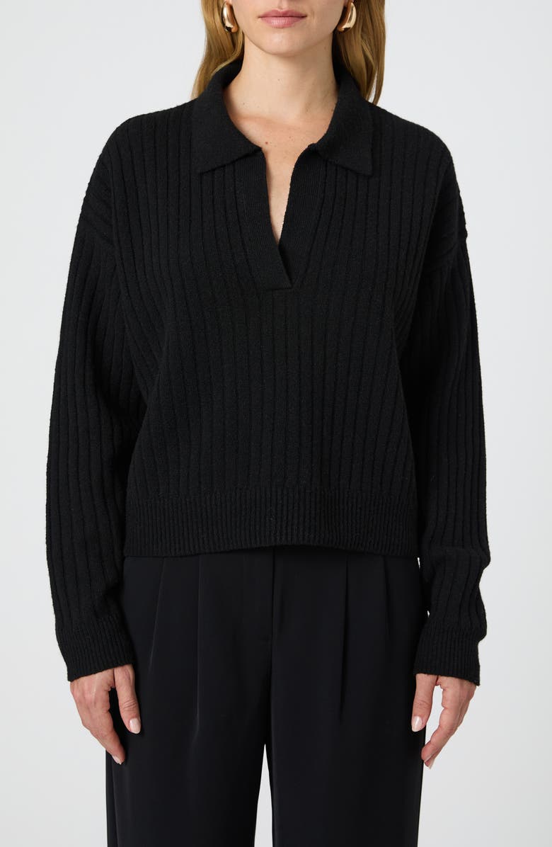 French Connection Vhari Rib Johnny Collar Sweater, Main, color, Black