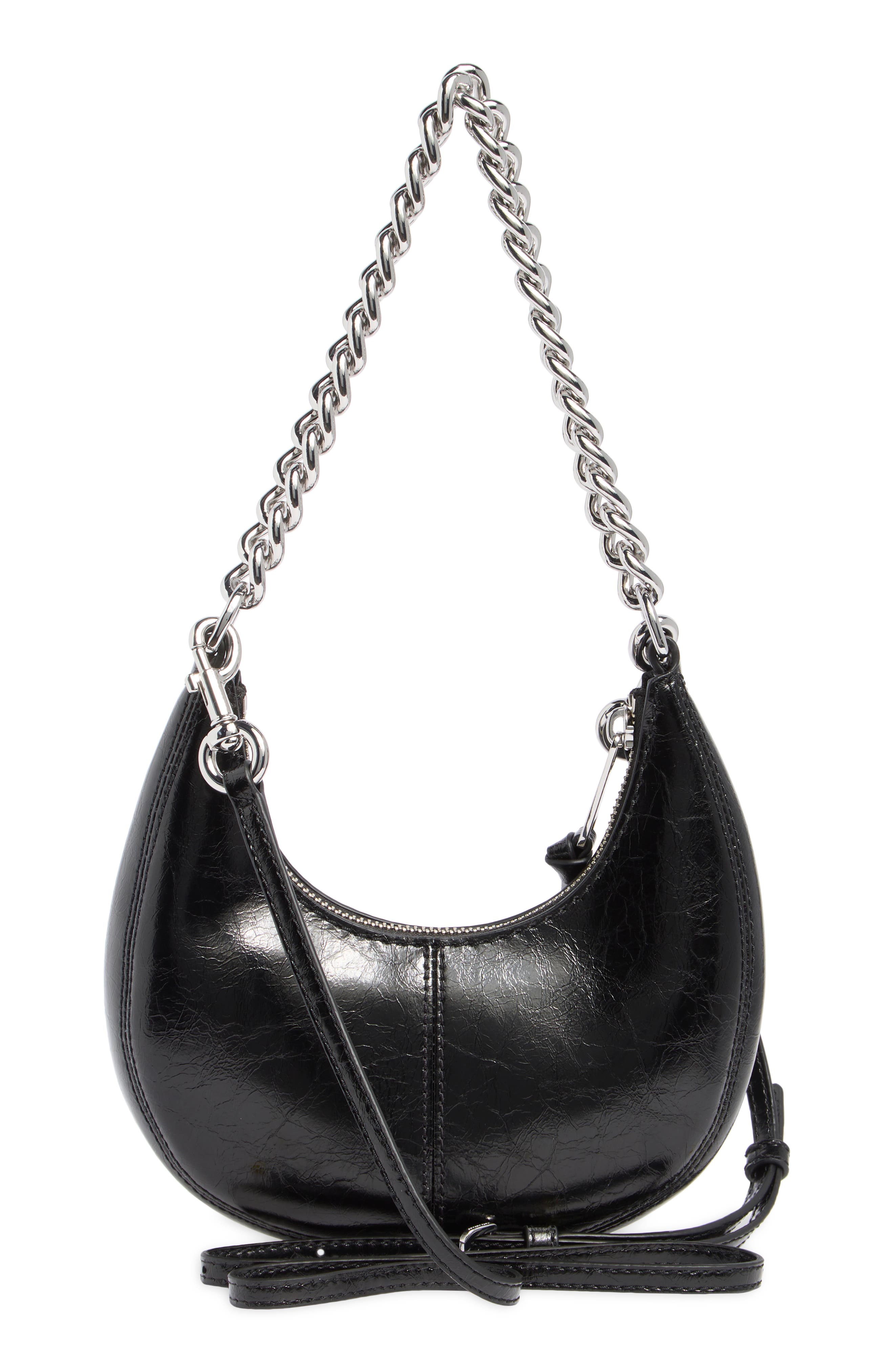 Marc Jacobs Mini Crescent Crinkle Leather Crossbody Bag, Alternate, color, Black