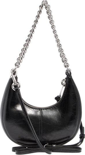 Mini Crescent Crinkle Leather Crossbody Bag