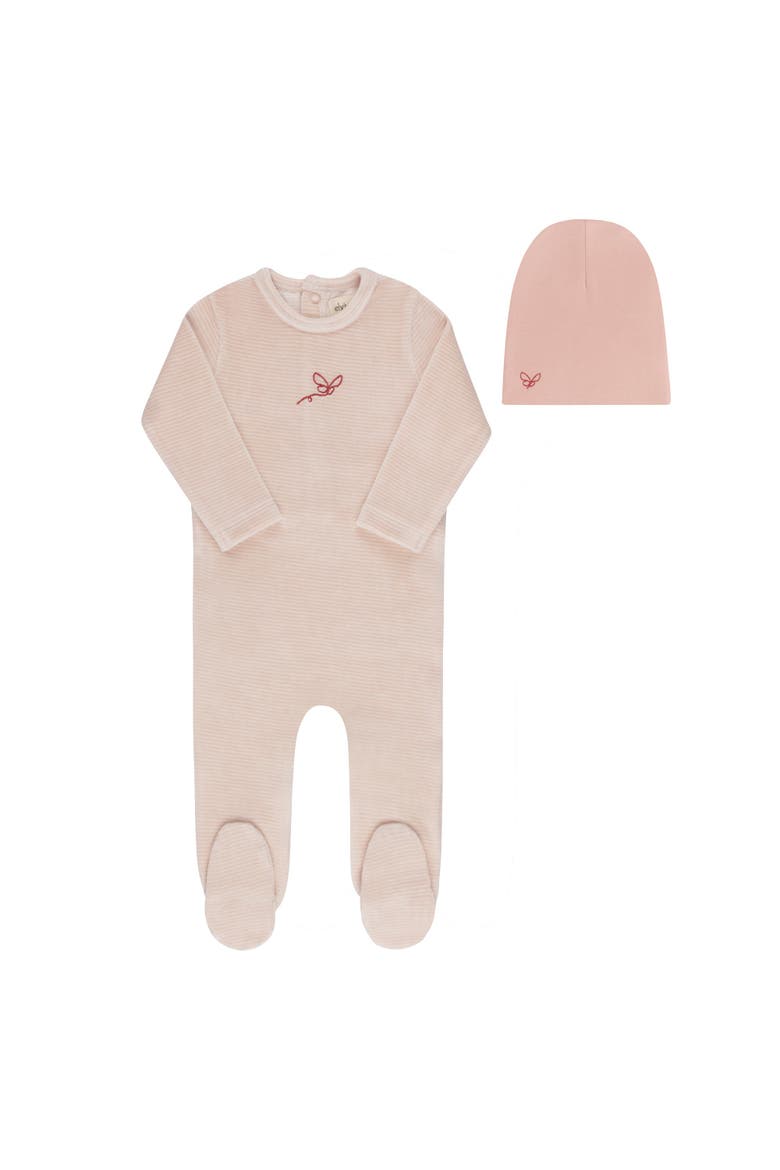 Velour Stripe Collection - Footie + Beanie, Main, color, Light Pink