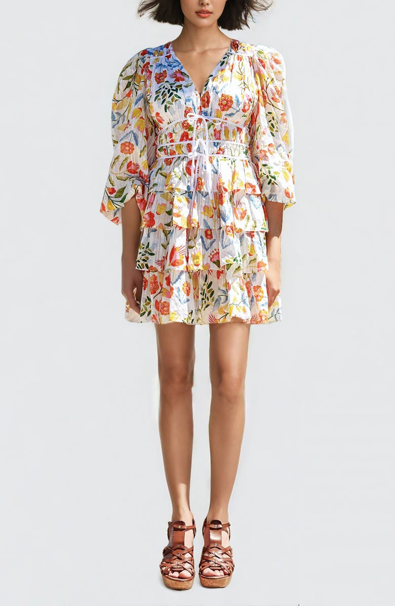 Jessie Zhao New York Flower Land Cotton Viscose Voile Mini Dress, Main, color, Green