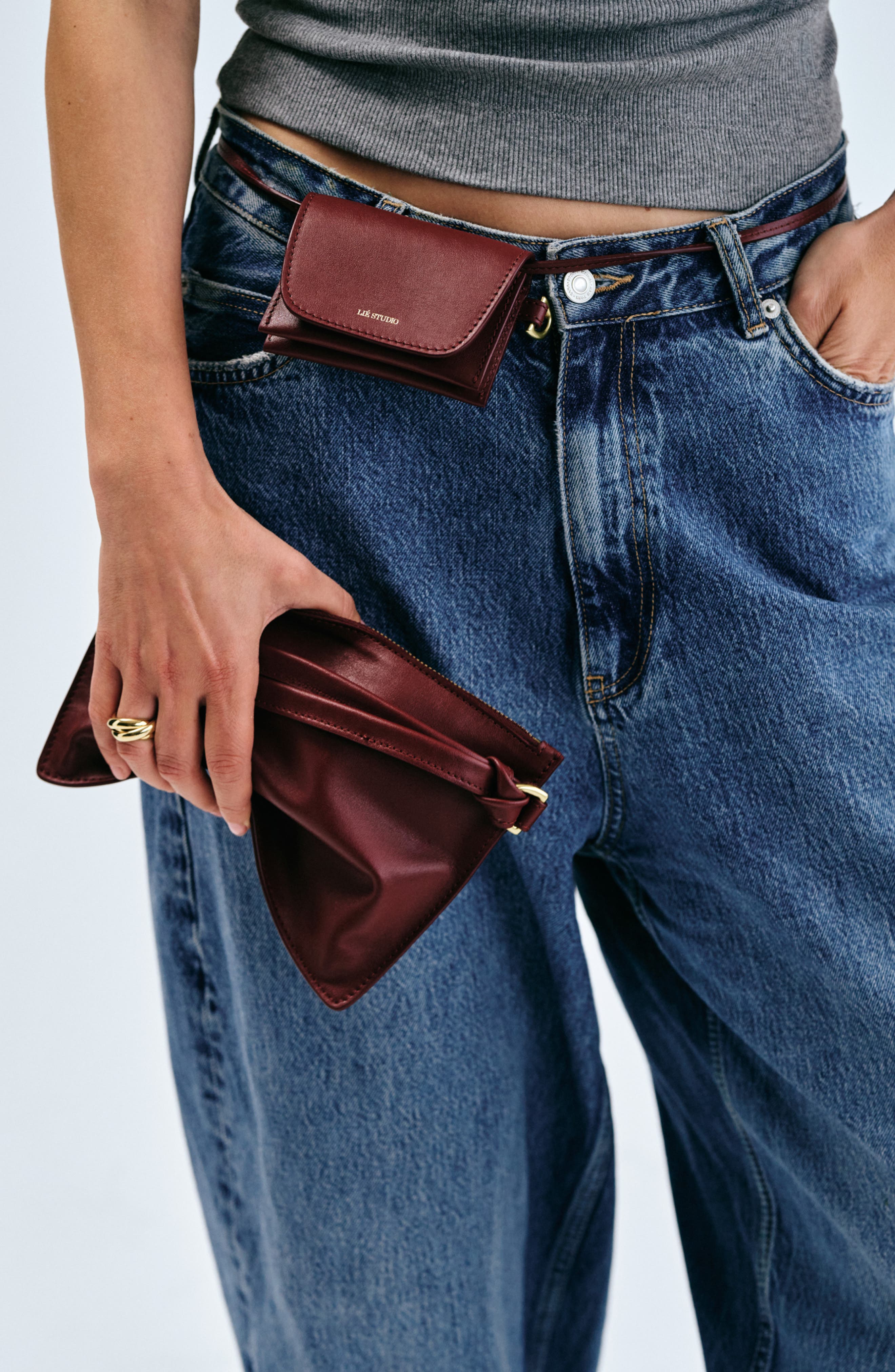 Lié Studio The Charlie Leather Clutch, Alternate, color, Solid Black