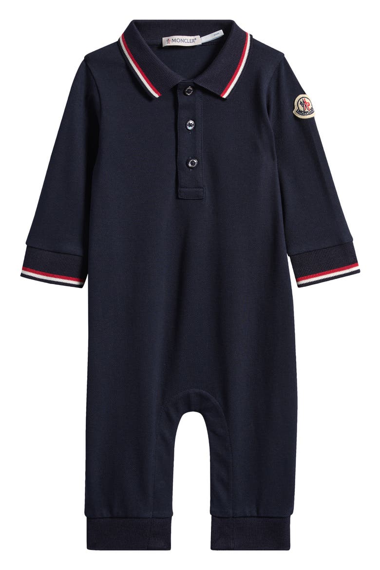 Stretch Cotton Piqué Polo Romper, Main, color, NAVY