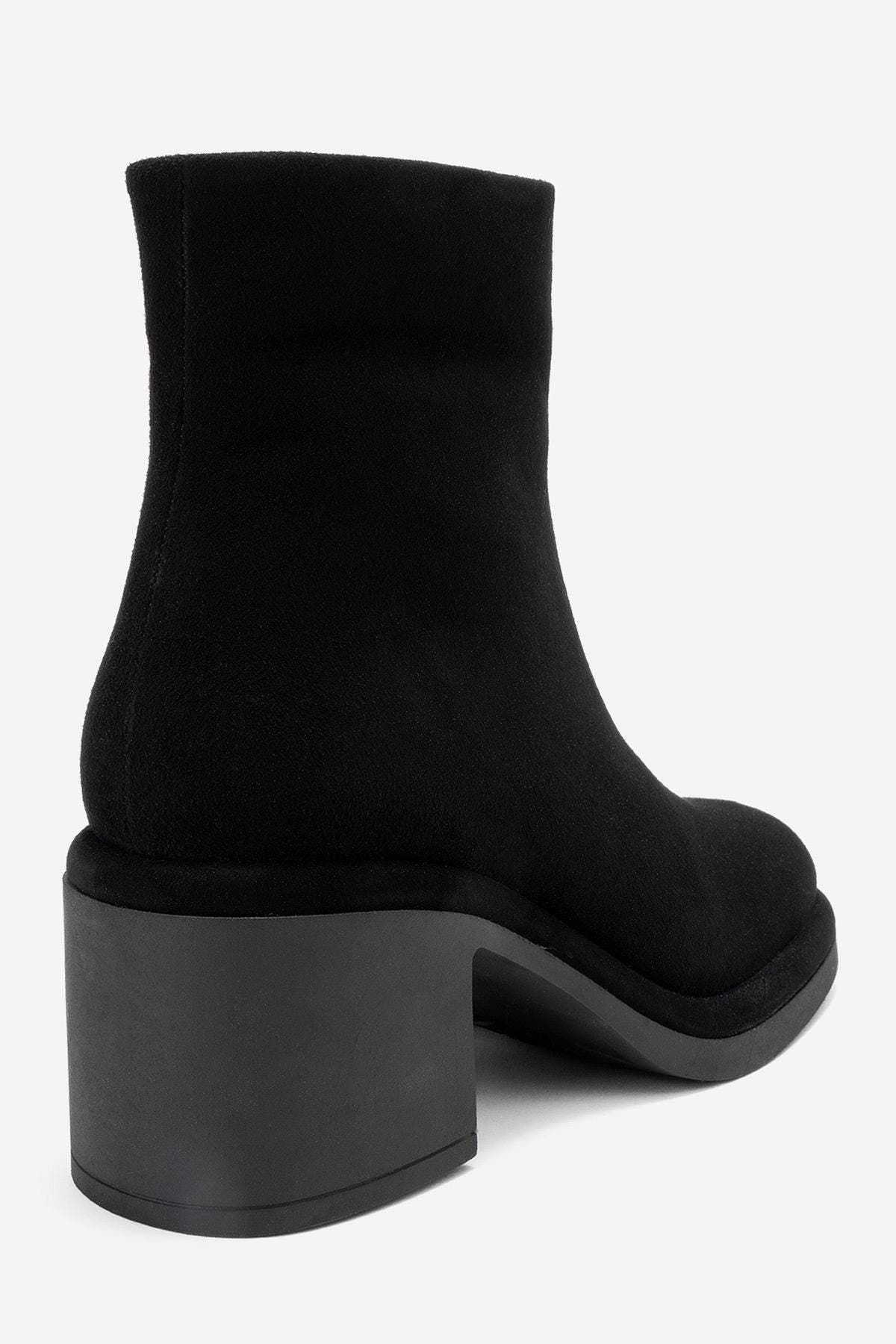 Forever & Always Shoes Junae Leather Block Heel Boot, Alternate, color, Black Suede