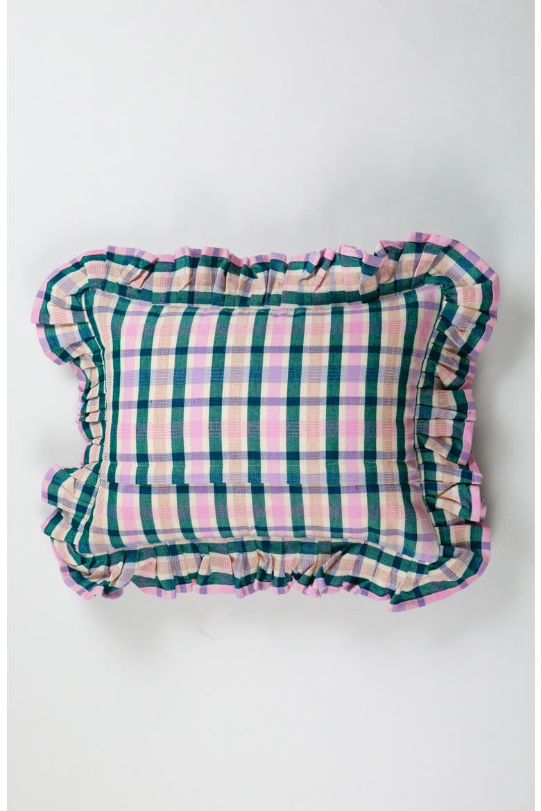 Lola Plaid Ruffle Handwoven Cotton Throw Pillow, Alternate, color, Multicolored