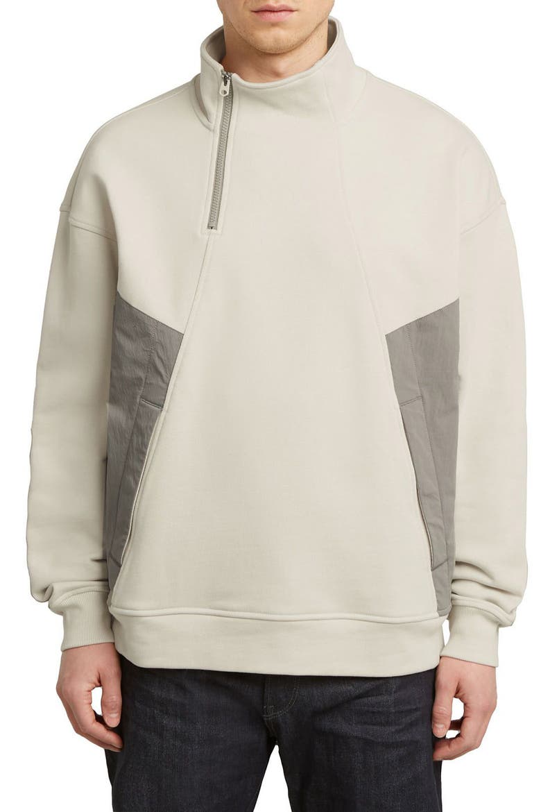 Asymmetric Colorblock Organic Cotton Half-Zip Sweatshirt, Main, color, WHITEBAIT