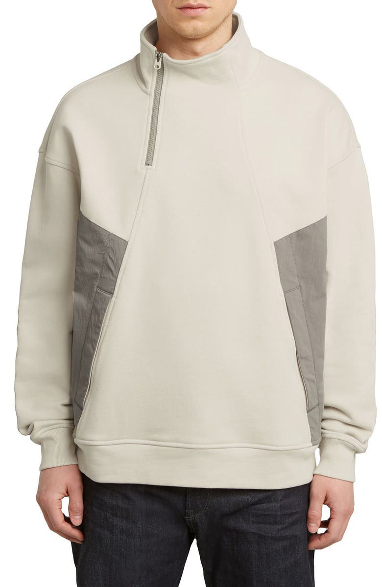 G-STAR Asymmetric Colorblock Organic Cotton Half-Zip Sweatshirt, Main, color, Whitebait