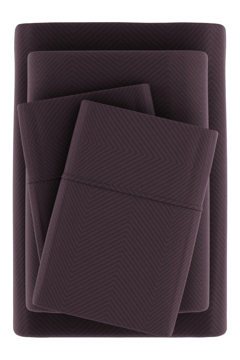 HOME SPUN Premium Chevron Embossed 4-Piece Bed Sheet Set, Alternate, color, PURPLE