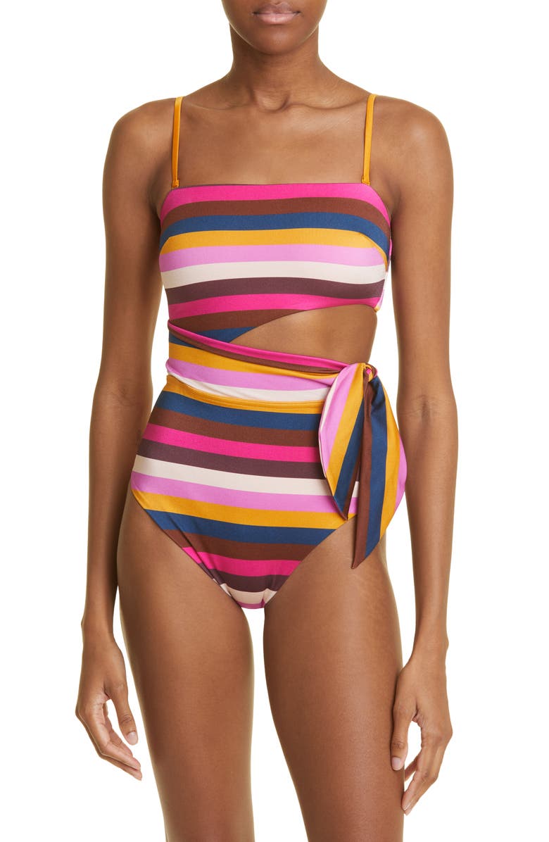 Zimmermann Ginger Stripe Scarf Tie One-Piece Swimsuit, Main, color, 
