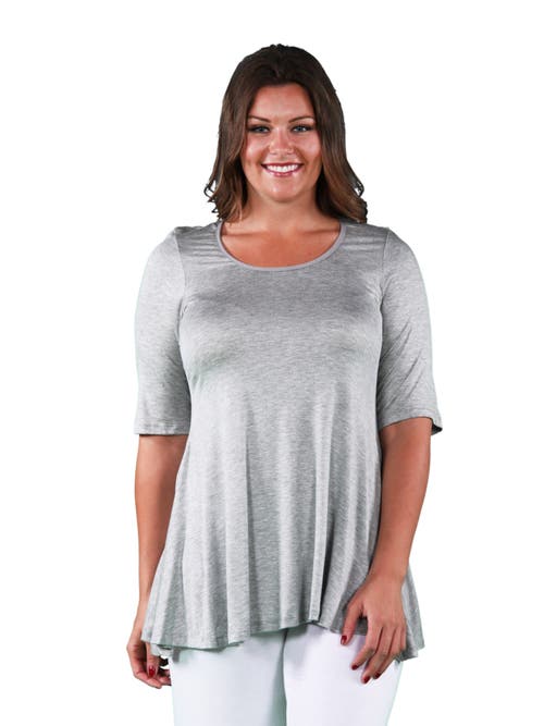 24seven Comfort Apparel Elbow Swing Tunic Top In Gray