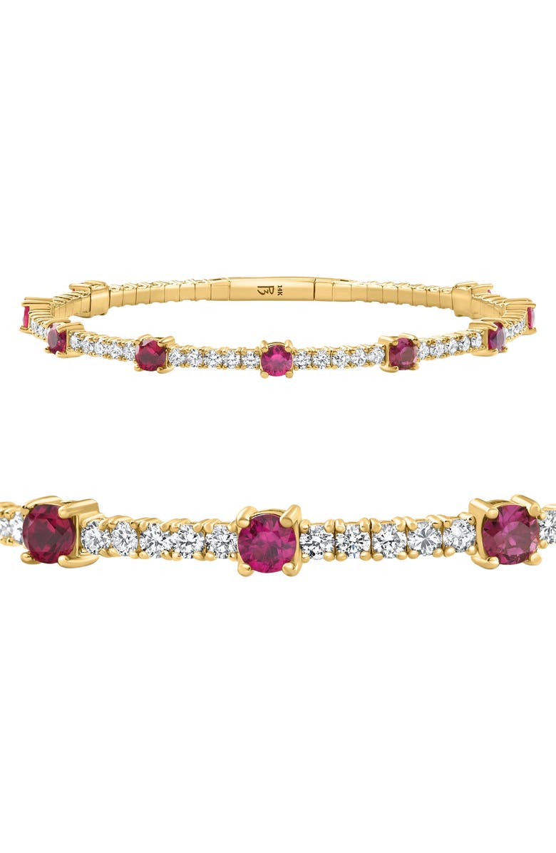 Bliss Diamond 5Ct Ruby & Diamond Diamond Tennis Flexible Bangle Bracelet Gold Lab Grown, Main, color,