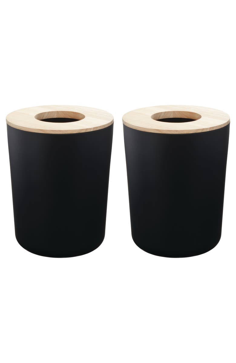 iDesign Small Round Bathroom Trash Can - Set of 2 - Matte Black, Main, color, Matte Black