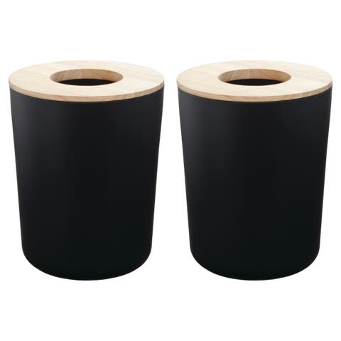 Small Round Bathroom Trash Can - Set of 2 - Matte Black