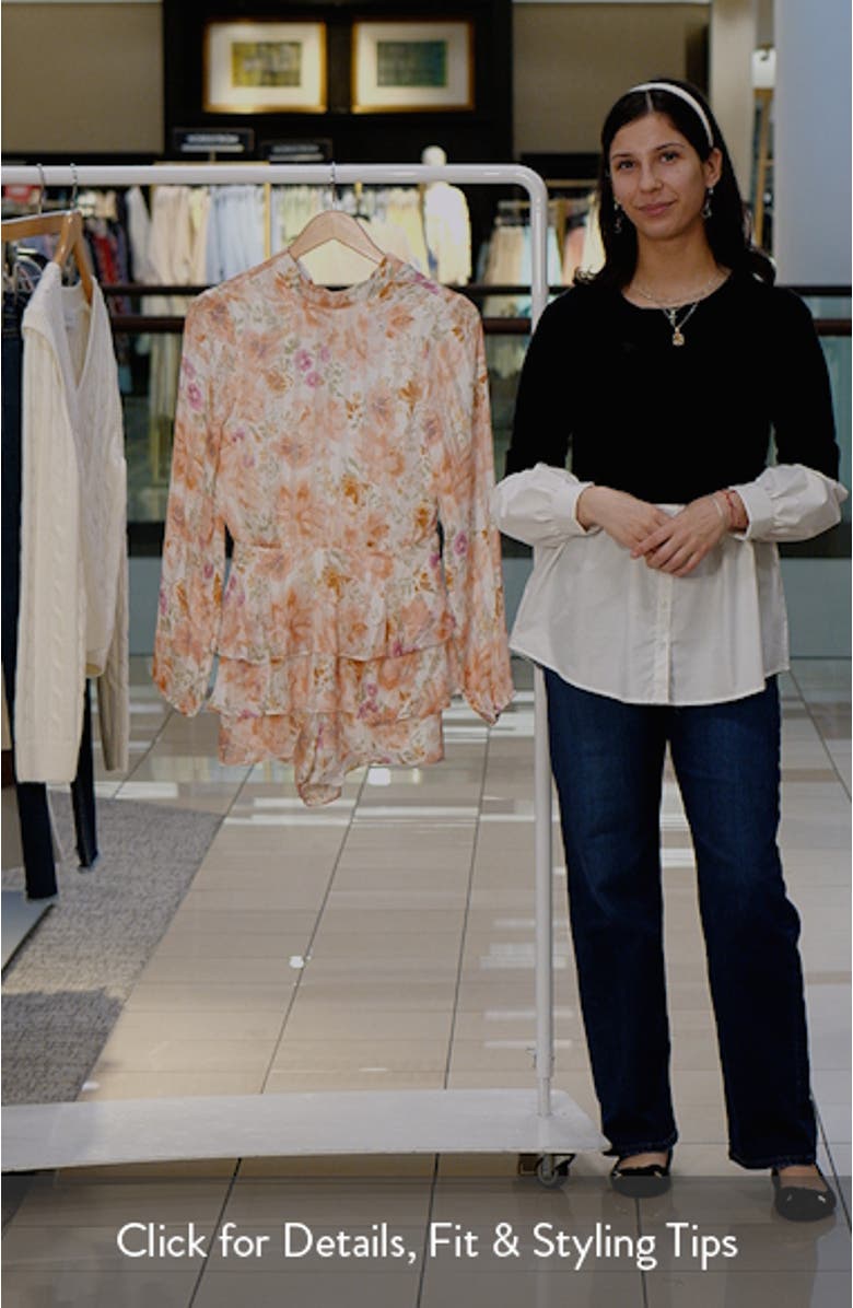 Water Color Floral Open Back Long Sleeve Romper, sales video thumbnail