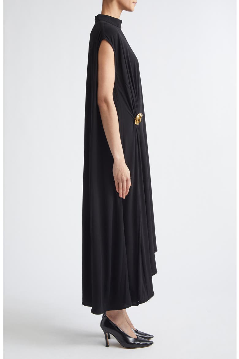 Cape Back Crepe Jersey Midi Dress, Alternate, color, 1000 BLACK