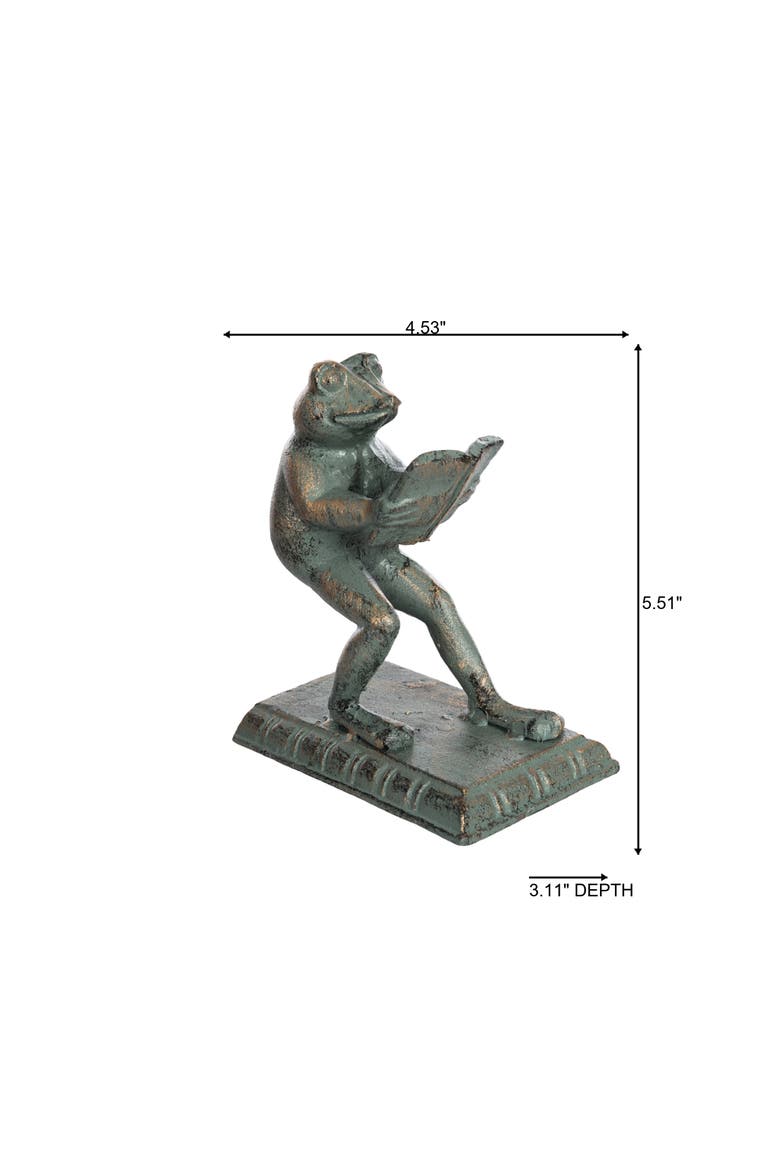 Iron Frog Bookend Metallic for Shelf Styling and Book Display, Alternate, color, Green