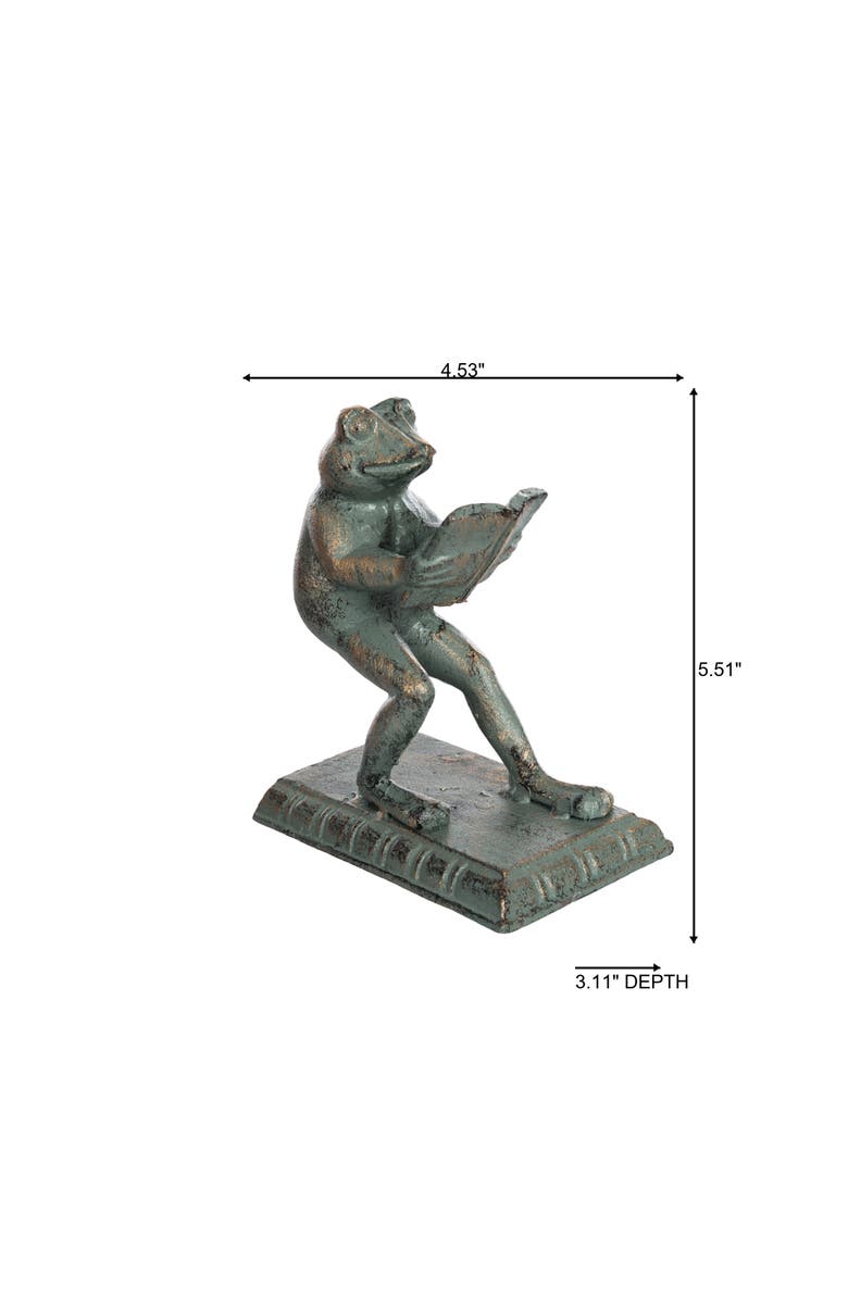 Transpac Iron Frog Bookend Metallic for Shelf Styling and Book Display, Alternate, color, Green