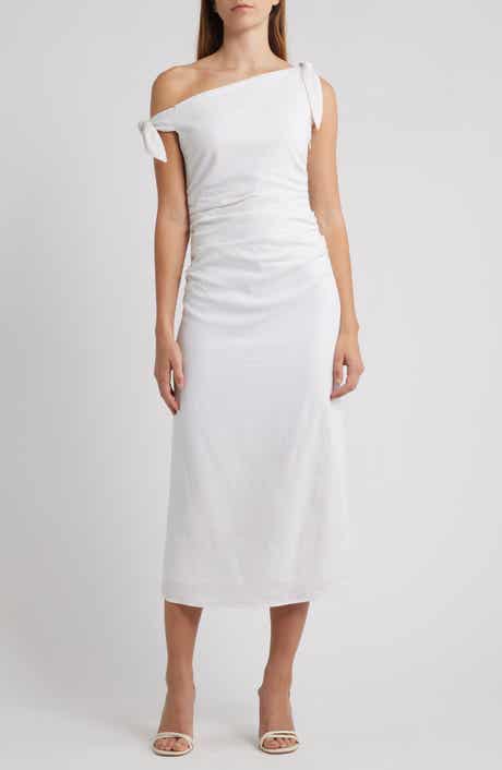 WAYF Clio Tie Shoulder Linen Blend Midi Dress