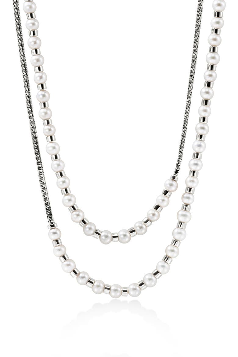 JH Essential Freshwater Pearl Wrap Necklace, Sterling Silver, 2.5mm, Main, color, SILVER/PEARL