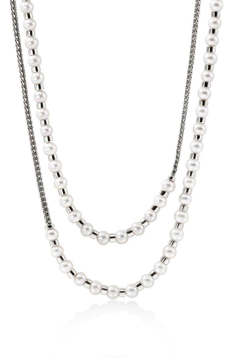 John Hardy JH Essential Freshwater Pearl Wrap Necklace, Sterling Silver, 2.5mm, Main, color, Silver/Pearl