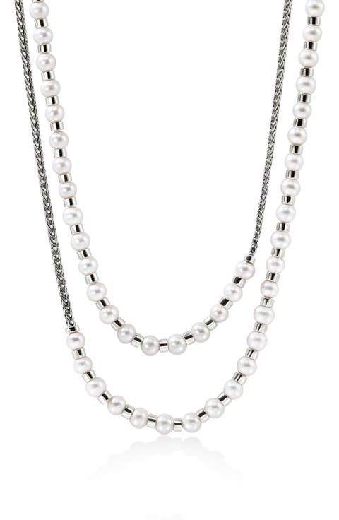 JH Essential Freshwater Pearl Wrap Necklace, Sterling Silver, 2.5mm