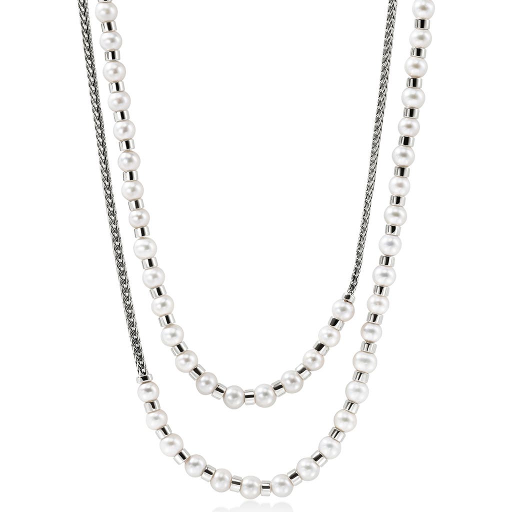 John Hardy JH Essential Freshwater Pearl Wrap Necklace, Sterling Silver, 2.5mm in Silver/pearl