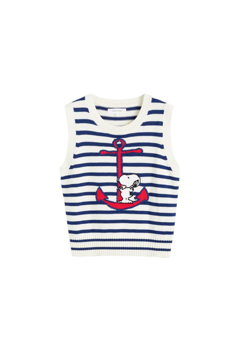 Chinti Meets Peanuts Embroidered Snoopy Anchor Tank, Alternate, color, Cream/Admiral Blue