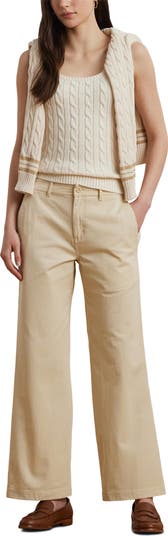 Wide Leg Cotton Twill Pants