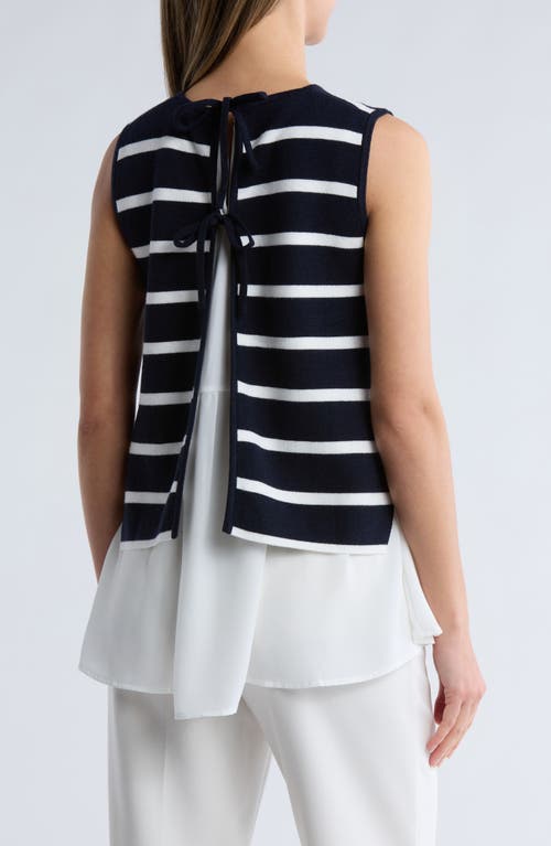 Adrianna Papell Stripe Sleeveless Twofer Sweater Vest In Blue