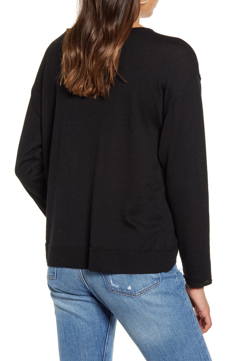 High/Low Roll Edge Sweater, Alternate, color, BLACK
