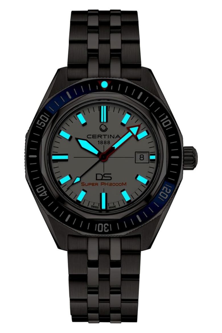 DS Super PH2000M Automatic Bracelet Watch, 43mm, Alternate, color, TITANIUM / WHITE DIAL