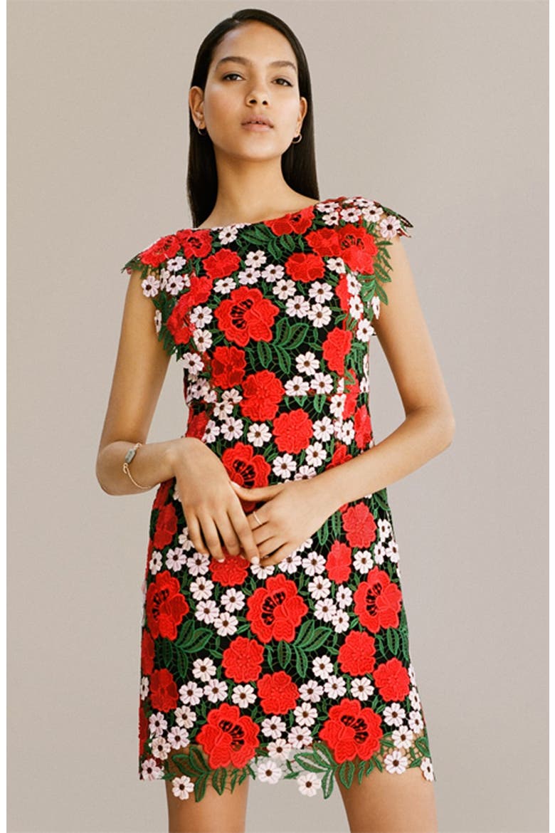Floral Lace A-Line Dress, Alternate, color, RED MULTI