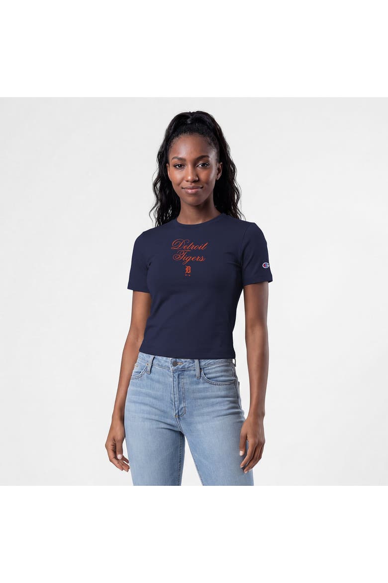 Women's Champion Navy Detroit Tigers Soft-Touch Fitted Cropped T-Shirt, Main, color, Navy