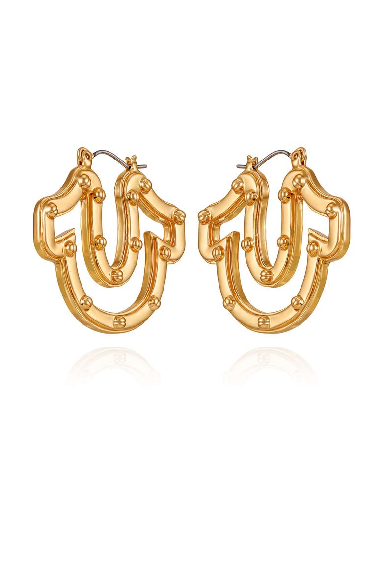 True Religion Studded horseshoe hoop, Alternate, color, Goldtone