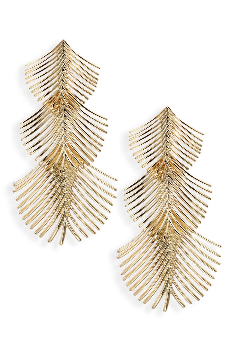 Botanical Triple Drop Earrings, Main, color, GOLD